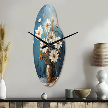 White Daisy Efflorescence Bouquet Serenity - Asymmetric Metal Wall Clock